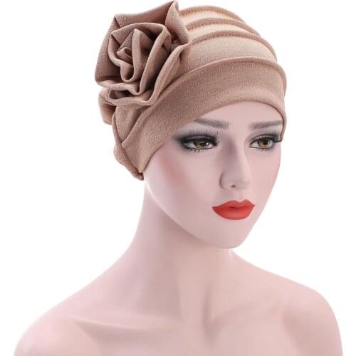 New Europe United States Monochromatic Flower Turban Side Muslim Baotou Cap Confined Cap Bandanas Hoofddoek