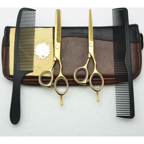 1014C 5.5'' 4Pcs Set Customized Logo Professional Golden Hairdressing Scissors Cutting Scissors Thinning Shears Hair Scissors