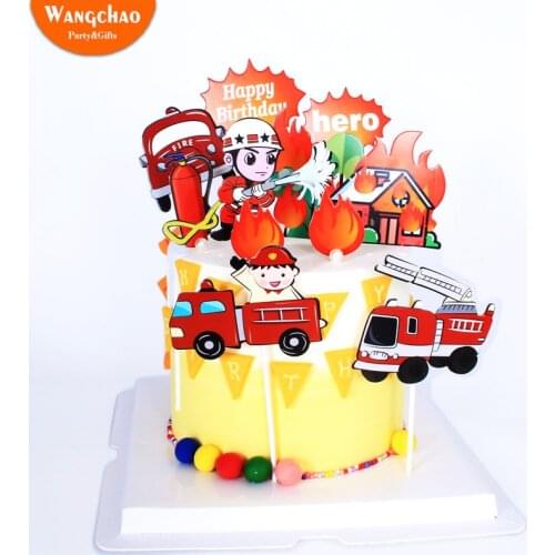 Fire Engines Fire Extinguishers Firemen Hero Theme Happy Birthday Cake Topper Adult Fathers Day Cake Decoration Kids Favors