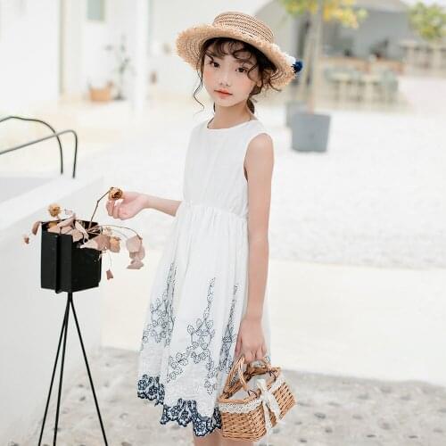 Girls Dress Cotton Summer New White Lace Embroidered Princess Girls Clothes Baby Girl Clothing
