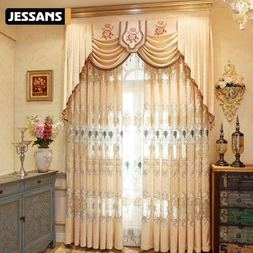 Semi-Shading Chenille Hollow Embroidered Curtain Fabric Left and Right Biparting Open Curtians for Living Room Bedroom