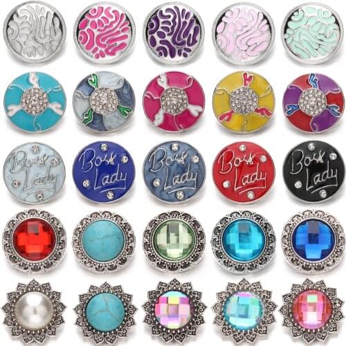 5pcs/lot New Snap Jewelry 18mm Snap Buttons Antique Crystal Rhinestone Metal Snaps for Snap Button Bracelet Pendant Necklace