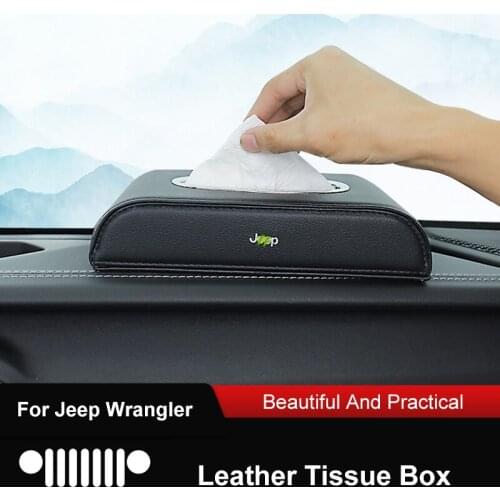 QHCP Car Tissue Box Cover PU Tissue Box Boxes Holder Towel Inside Paper Block Type Fits For Jeep Wrangler JL 2018 2019 Accessory