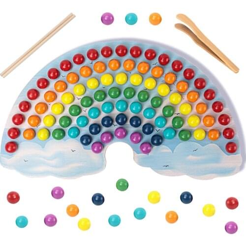 Rainbow Clip Beads Montessori Game Sensory Play Color Matching Cognition Fine Motor Toys For Kids 3 To 6 Years Old Educational