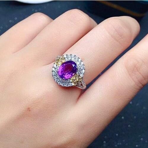 Luxury 925 Silver Amethyst Ring for Party VVS Grade Natural Amethyst Silver Ring Sterling Silver Amethyst Jewelry Gift for Woman