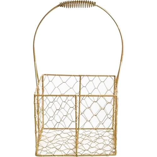 Hand-held Basket Plant Flower Pot Metal Golden Wrought Iron Double Handles Blended Desktop Gold Art Handmade Handicraft Bouquet
