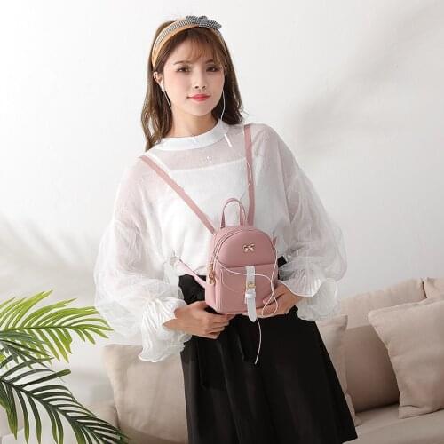 Womens Mini Backpack Luxury PU Leather Kawaii Backpack Cute Graceful Bagpack Small School Bags for Girls Bow-knot Leaf Hollow