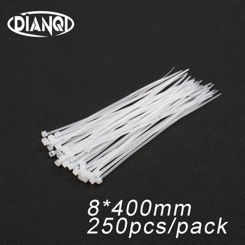250pcs 8mm*400mm 7.6mm Self locking Nylon Cable Ties White color Plastic Zip Tie wire binding wrap straps UL Certified