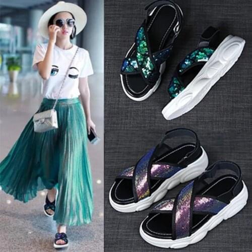 Sports Sandals Female Ins Tide 2021 Summer New Net Red Korean Version of the Velcro Student Flat Female Sandals Womens Shoes