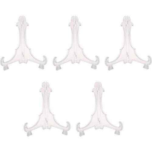 5pcs Foldable Plastic Plate Stands Bowl Plate Display Stands Picture Frame Stand Easel Pedestal Rack for Home Office Cafe Decor