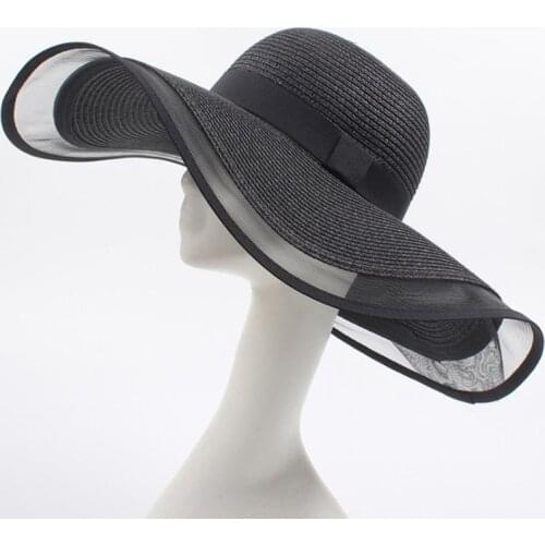 SUOGRY Sun Hat Summer anti-UV Lady Wide Brim Hat Women Solid Plain Floppy Summer Straw Hats for Women Female Mesh Brim Beach Hat