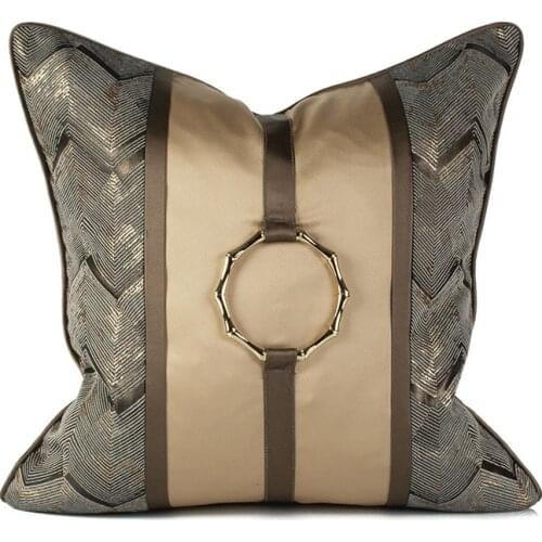 Light Luxury PU Leather Cushion Cover 50x50cm Gold Metal Circle Sofa Throw Pillowcase Decorative Living Room Pillow Cover