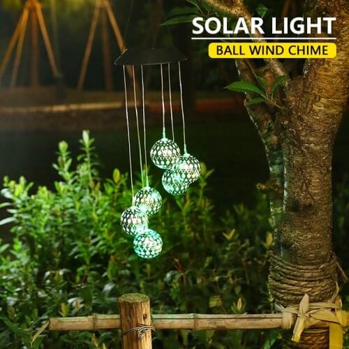 LED Solar Wind Chime Crystal Ball Wind Chime Light Color Changing Waterproof Hanging Solar Light for Home Garden Yard Decoration