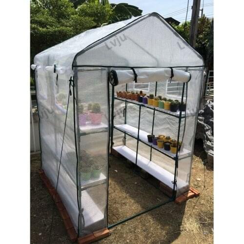 Lvju 143x143x195cm Outdoor Garden Greenhouses Flower Plant Keep Warm Shelf Roof Greenhouse for Garden Shed Durable Plastic Cover