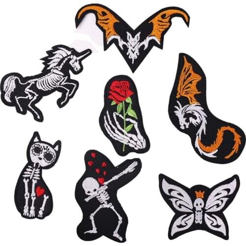 Embroidery chapter tide cool skull rose war horse dragon clothes decoration patch