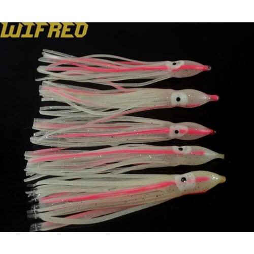 Wifreo 10PCS 10cm Soft Rubber Squid Skirts Luminous Pink Green Saltwater Fishing Tackle Jig Lures