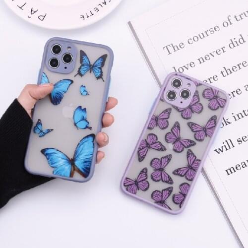 Beauty Blue Butterfly Camera Protection Phone Cases For iPhone 11 Pro Max XR XS Max X 8 7 6S Plus Matte Shockproof Back Cover