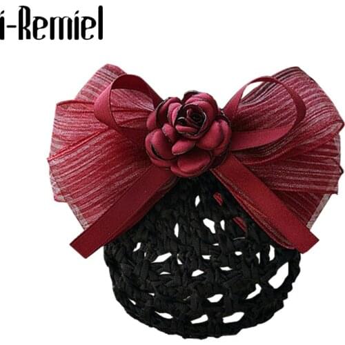 I-Remiel Ribbon Floral Lace Satin Tulle Crochet Bow Bun Net Snood Bowknot Hair Accessorie Hair Jewellery Hair Clip Women Lady