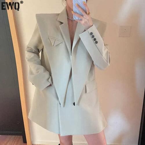 [EWQ] Blazer Women Autumn 2021 New Long Sleeves Patchwork Irregular Suits Coat Female Office Ladies Clothing Korean Chic 5E1454