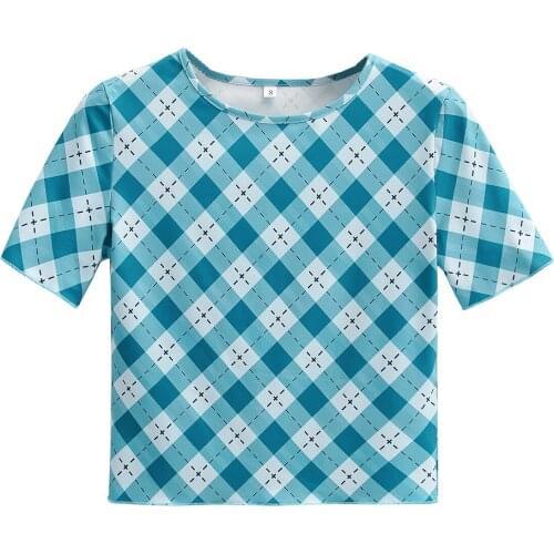 T Shirt Women Geometric Print Crop Top Summer Casual Fashion Chic Tees Short Sleeve O Neck 2021