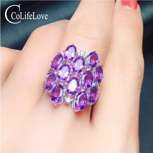 CoLife Jewelry 925 Silver Amethyst Ring for Party 12 Pieces Natural VVS Amethyst Silver Ring Sterling Silver Amethyst Jewelry