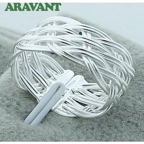 925 Jewelry Fashion Weaving Net Rings For Women Party Ring Silver Plated Jewelry