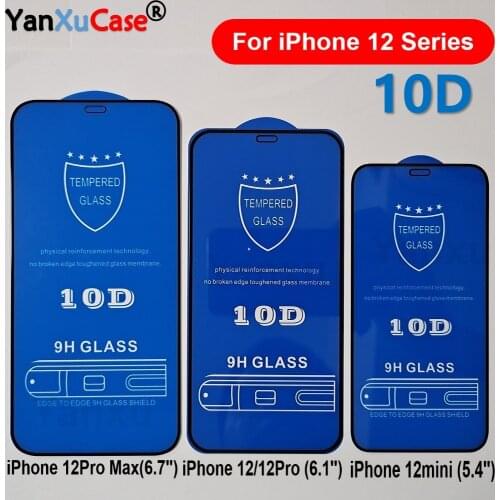 10Pcs 10D Tempered Glass For iPhone 12 11 Pro Max XS Max XR X 8 Plus 7 6 6S SE 2020 Full Screen Protector For i12mini Glass Film