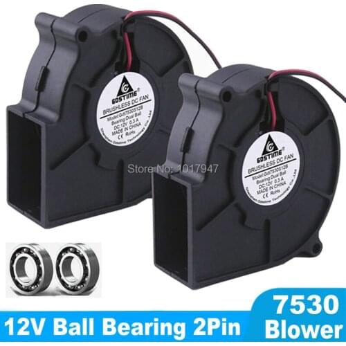 100PCS LOT Gdstime 7530 12V DC Brushless Turbine Air Cooling Blower Fan Cooler 2PIN Dual Ball Bearing 75mm x 30mm