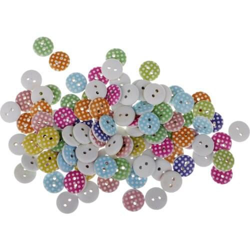 100pcs Assorted Dots Design Round Wooden 2-holes Crafts Buttons Scrapbook Embellishment 13mm