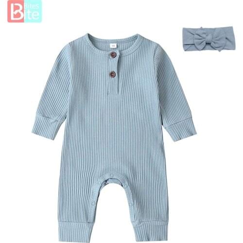 2021Newborn Jumpsuits Infant Baby Long Sleeve Rompers Summer Girl boy Unisex Rompers Baby Cotton Clothes Solid Color 0-24 Months