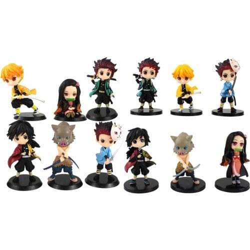 6-9cm 6pcs/lot Q Posket Tanjirou Nezuko Agatsuma Zenitsu Hashibira Inosuke Tomioka Giyuu PVC Figure Anime Demon Slayer Model Toy