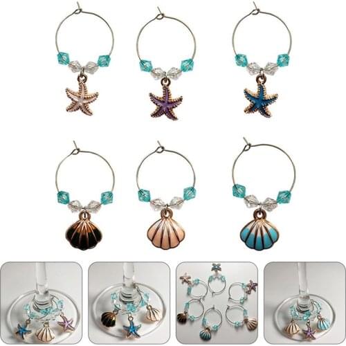 6Pcs Party Wine Glass Charms Rings Glass Drink Markers Tags Kitchen Bar Accessories Wine Glass Markers (Assorted Color)