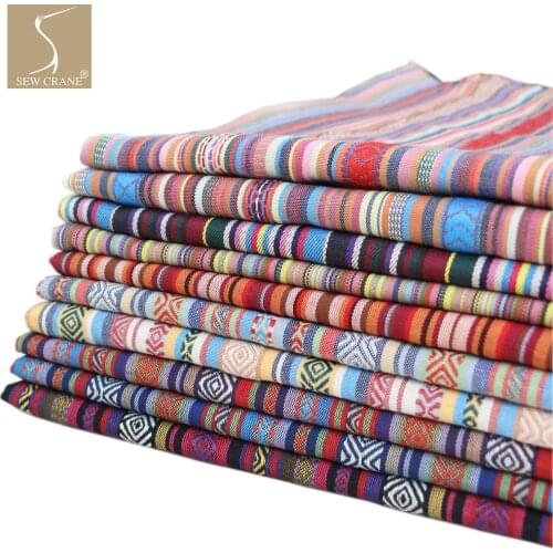 Bohemian Chic Fashion Style Moroccan Rainbow Striped Upholstery Cotton Blended Fabric Abstract Geometric Ethnic Decorative Cloth