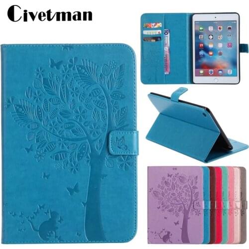 Case for iPad Mini 1/2/3 Pressure Printing Lucky Tree PU Leather + Soft Back Cover Stand Flip Case Cover for Apple iPad Mini 4