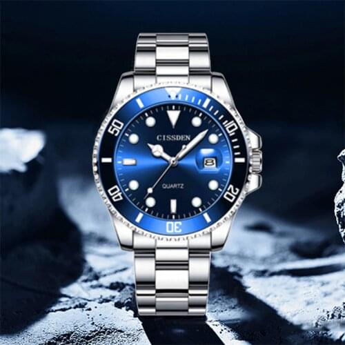 CISSDEN 2021 New Luxury Brand Fashion Sports 40MM Quartz Watch Men Watch Stainless Steel Waterproof Calendar Luminous