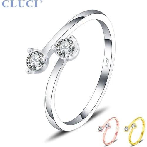 CLUCI 925 Sterling Silver Women Ring Jewelry Silver 925 Zircon Adjustable Heart Shaped Zircon Open Rings for Women DR2006SB