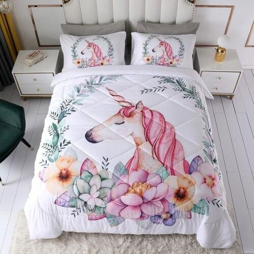Blossom Unicorn Comforter set Full Twin Single Size Bed Linen set