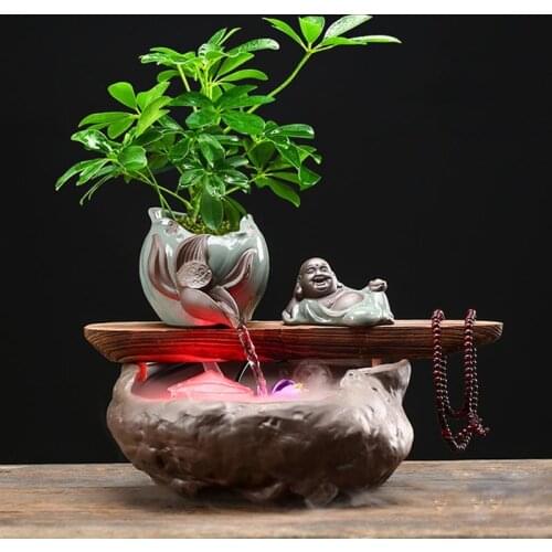 Zen Chinese Feng Shui Decorative Indoor Water Fountains Lucky Ceramic Buddha Ornaments Creative Waterscape Humidifier Home Decor