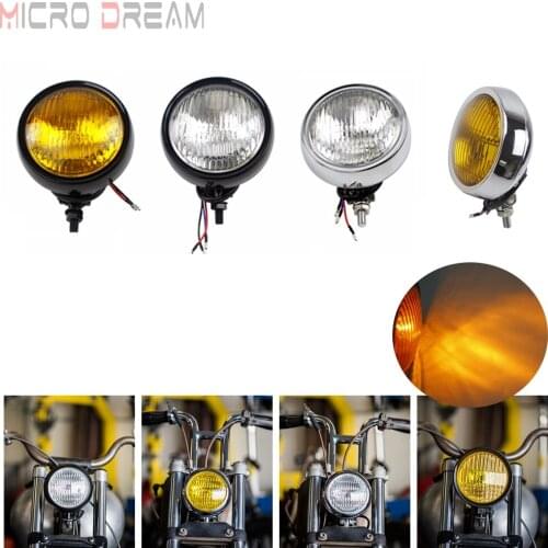 Cafe Racer Custom 4.5" Headlight Universal Motorcycle Amber Lens Vintage Headlamp for Harley Honda Yamaha Kawasaki Cruiser