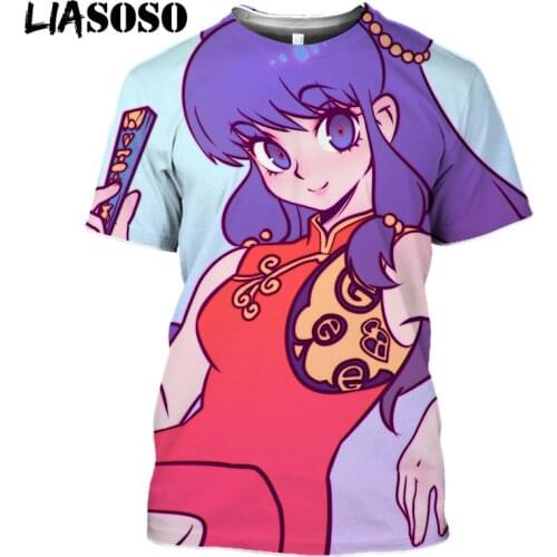 LIASOSO 3D Print Men Women Ranma 1/2 T shirt Cute Tendou Akane Tshirt Summer Casual O-neck Shirt Hip Hop Fashion Street Cool Top