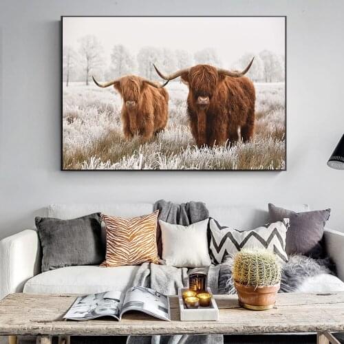 Cow Yak Bison On The Prairie Art Canvas Print Painting Wild Animal Fashion Wall Picture Living Room Home Decoration Poster