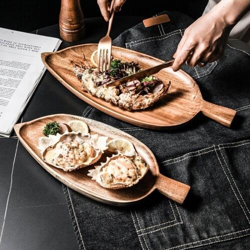 Wooden Texture Tray Ceramic Home Leaf Western Steak Dish Dessert Plate Irregular Plate Kitchen Cutlery Tray Storage Decoration