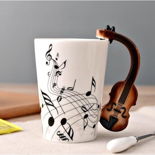 Creative Music Violin Style Guitar Ceramic Mug Coffee Tea Milk Stave Cups with Handle Coffee Mug Novelty Gifts ZM815