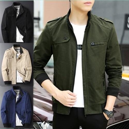 Mens cotton jacket coat autumn and winter new products short middle-aged and young military windbreaker wash loose denim fat la