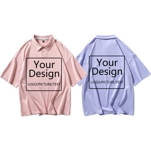 Summer Harajuku Plus Size Design Your Logo Cotton Streetwear Turn Down Collar Tees Casual Pullover T-shirt Men and Women Tops