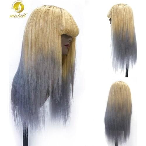 Mishell 3 Tone Colored Wig Lace Front Wig 613 Human Hair Wigs Fringe Colored 180% Remy Full Machine Made Human Hair Wigs