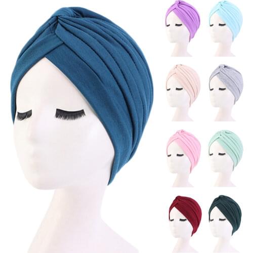 Indian Muslim Women Turban Cotton Hijab Bonnet Pleated Cap Hair Loss Hat Islamic Under Scarf Head Wrap Chemo Caps Beanies Cover
