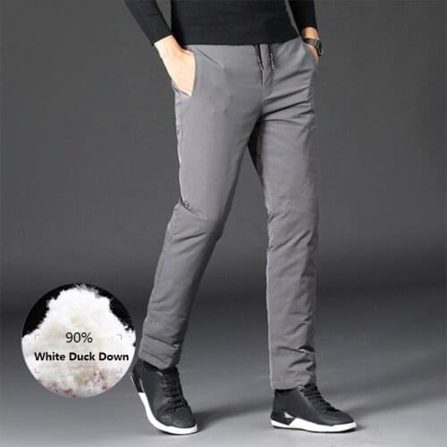 4XL Men Outdoor Winter White Duck Down Pants Thicken Thermal Waterproof Windproof Trousers Climbing Hiking Skiing Warm Pants