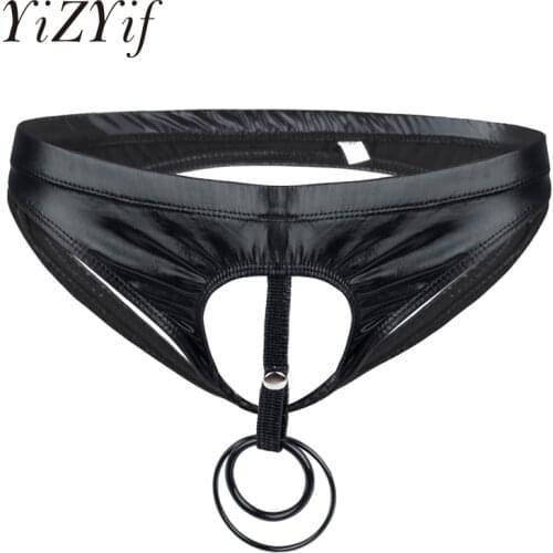 Men Sexy Lingerie Briefs Bikini Thong Underwear Underpants with Penis Hole O-Rings