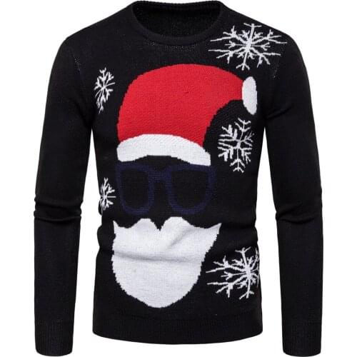 2020 New Autumn Mens Sweater Santa Claus Print Pullover Sweater Mens Large Size Round Neck Sweater Christmas EU Size XXL